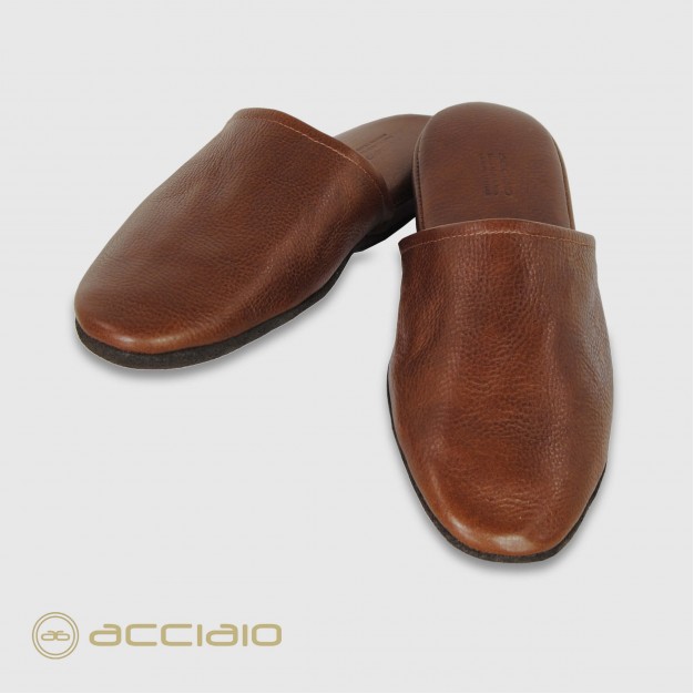 Travel Slippers in Italian leather Chestnut