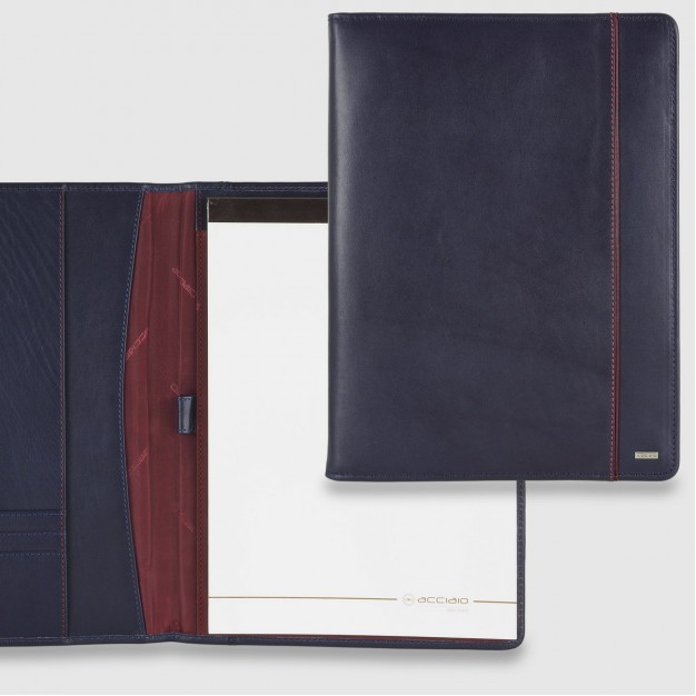 Leather folder slim notepad A4 holder in smooth leather Ink Blu