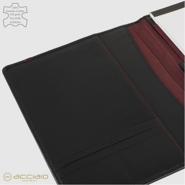 Leather folder slim notepad A4 holder in smooth leather Black
