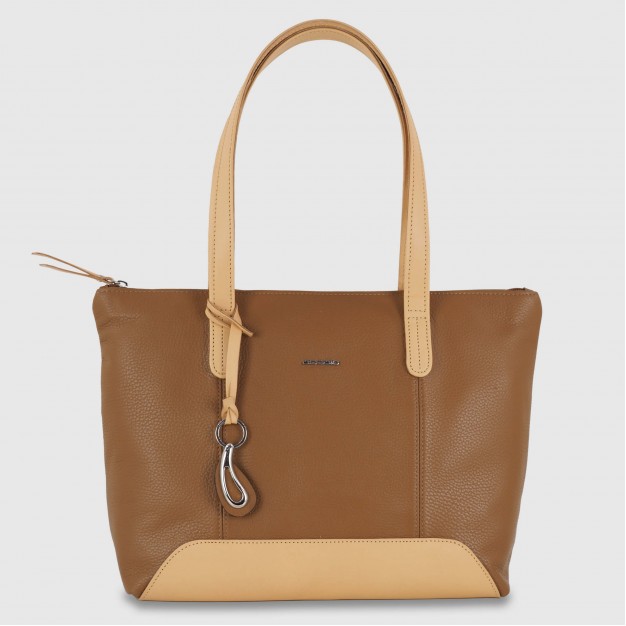 Woman shopping bag in leather Hazelnut Atena