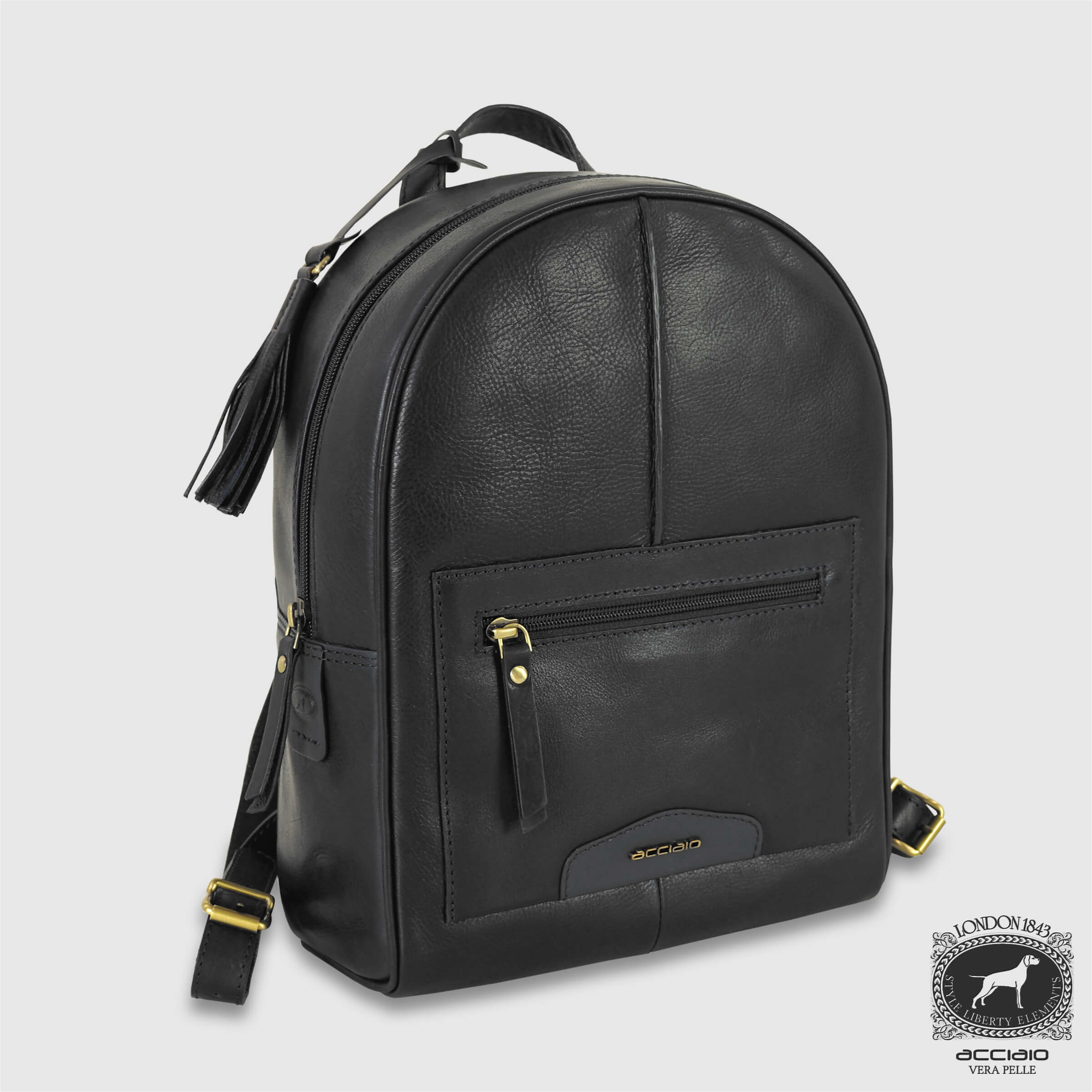 Zaino In Pelle Donna 'ROME' – Borsa Organizer 23x30x15 Cm – Nero – Vera Pelle Morbida Con Tasche Multiple