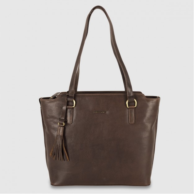 Women's shopping tote bag in leather Daisy Brown