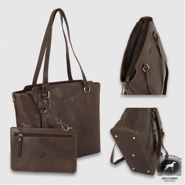Women's shopping tote bag in leather Daisy Brown