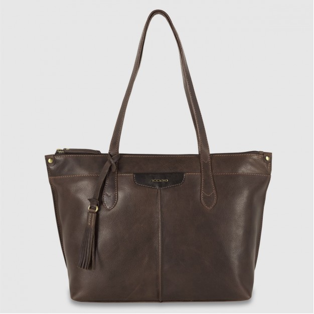 Women's shopping tote bag in leather Mary Brown