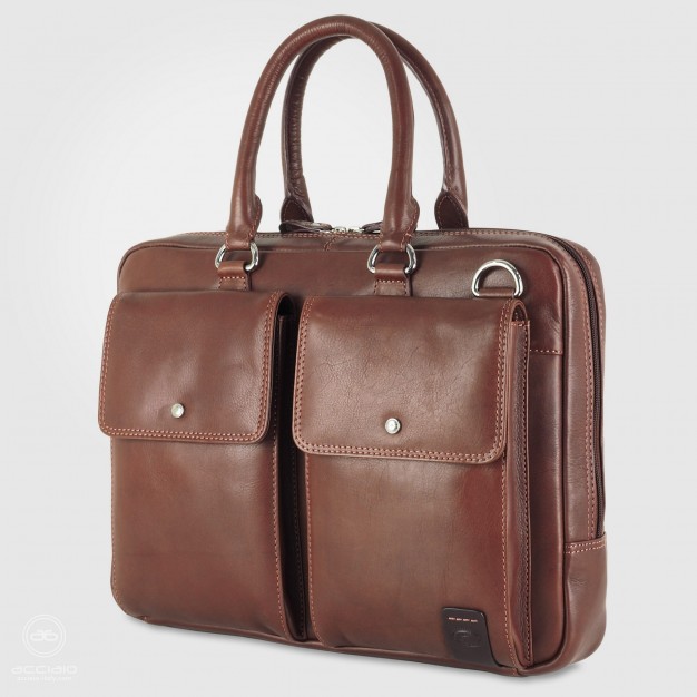 Borsa da lavoro porta pc 15" in pelle cuoio marrone