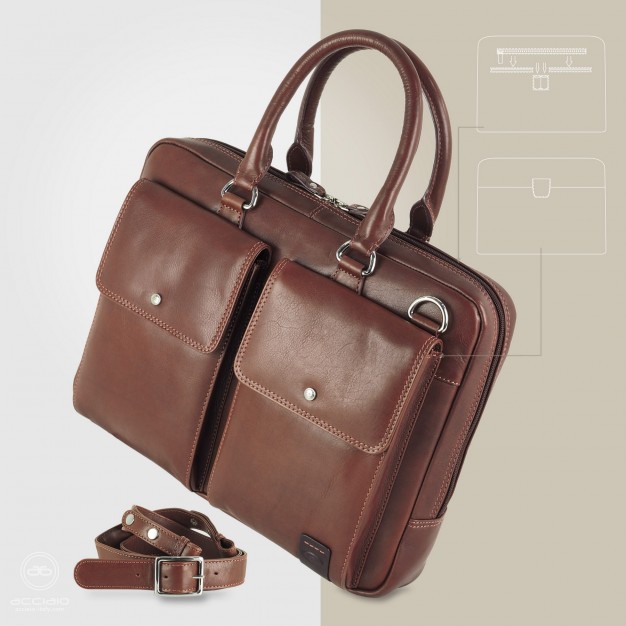 Borsa da lavoro porta pc 15" in pelle cuoio marrone