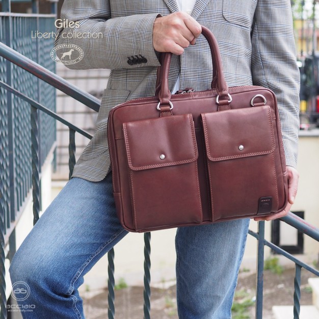 Borsa da lavoro porta pc 15" in pelle cuoio marrone