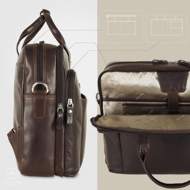 Borsa Zaino porta pc in pelle cuoio marrone