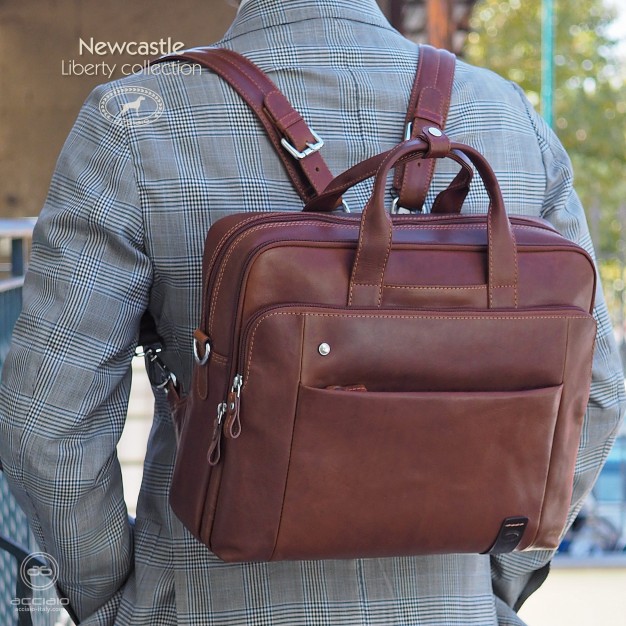 Borsa Zaino porta pc in pelle cuoio marrone