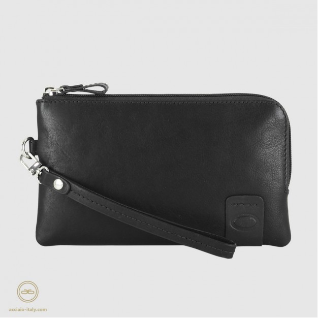 Pochette Uomo piccola in pelle borsello a mano Thomas 7" Nero