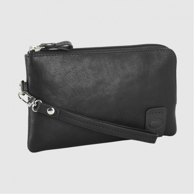 Pochette Uomo piccola in pelle borsello a mano Thomas 7" Nero