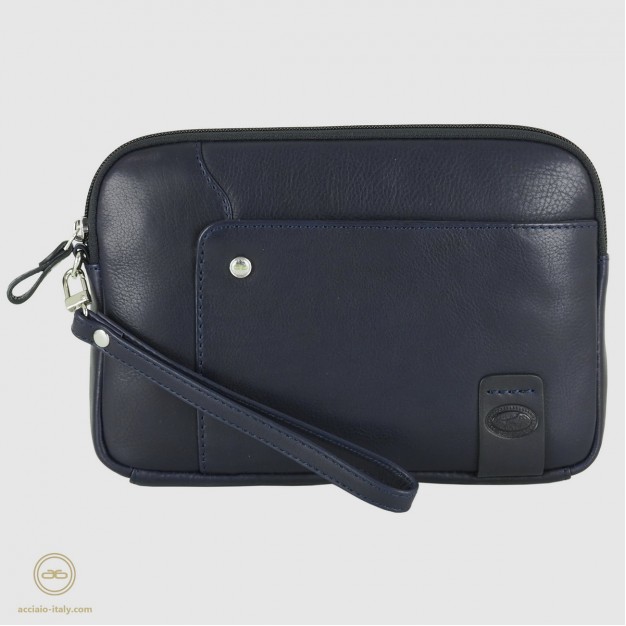 Pochette Uomo in pelle borsello a mano Richard 9" Blu