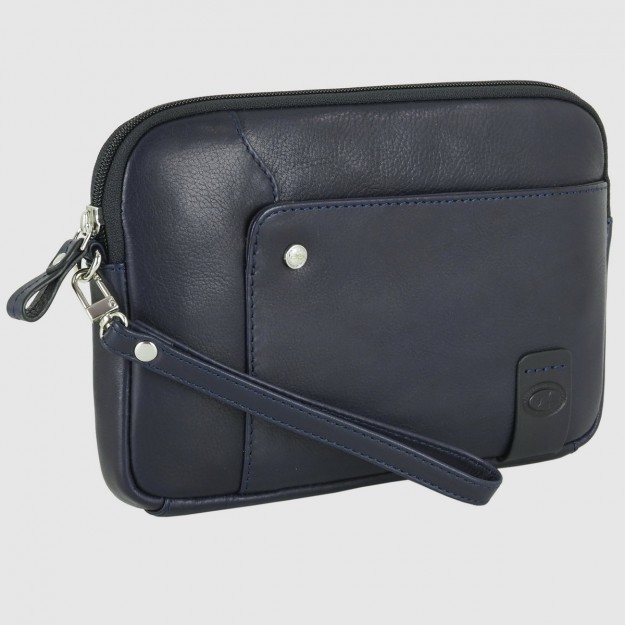 Men's wrist bag in leather wristlet handbag Richard 9" Blue