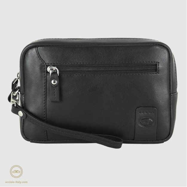 Men's wrist bag in leather wristlet handbag George 8" Black