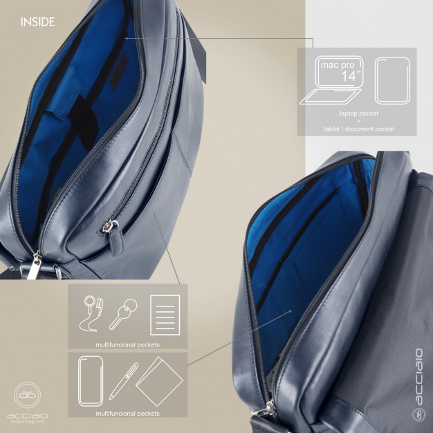 Shoulder bag messenger 14" Metro leather Blue Navy