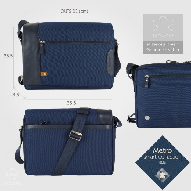 Shoulder bag messenger 14" Metro fabric/leather Blue