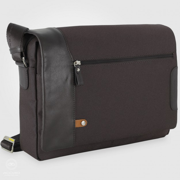 Borsa a tracolla messenger 14" Metro in tessuto e pelle Moka