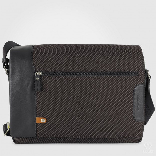 Borsa a tracolla messenger 14" Metro in tessuto e pelle Moka