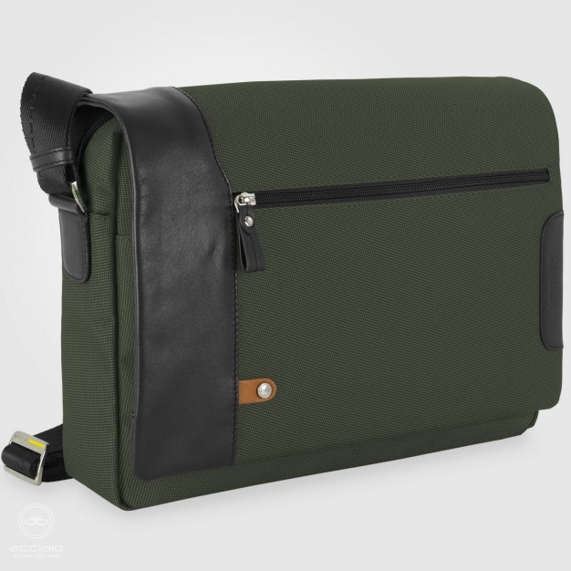 Borsa a tracolla messenger 14" Metro in tessuto e pelle Verde