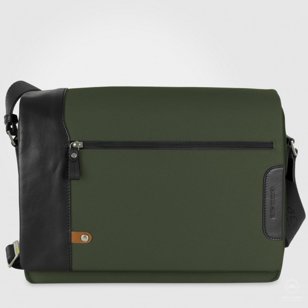 Borsa a tracolla messenger 14" Metro in tessuto e pelle Verde