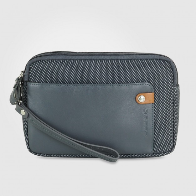 Men's wrist bag 2 zip pochette wristlet clutch 8" Grey
