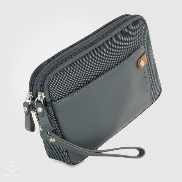 Men's wrist bag 2 zip pochette wristlet clutch 8" Grey