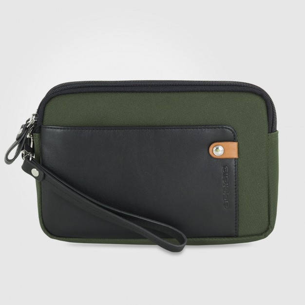 Men's wrist bag 2 zip pochette wristlet clutch 8" Green