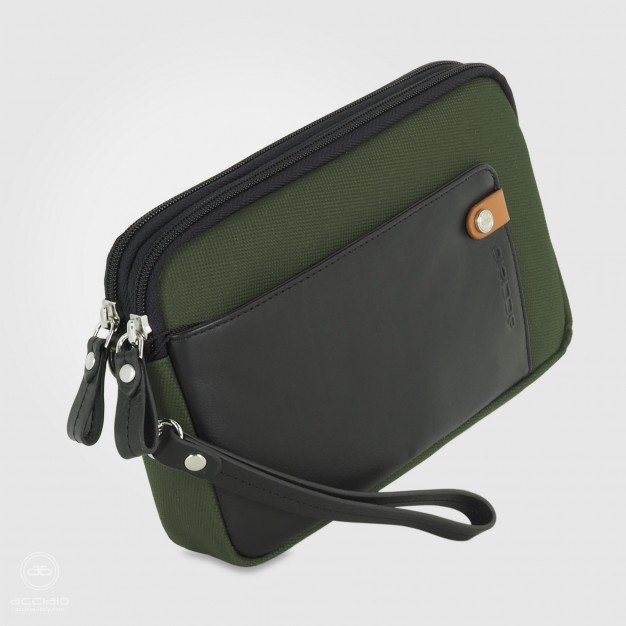 Men's wrist bag 2 zip pochette wristlet clutch 8" Green