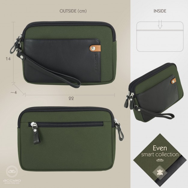 Men's wrist bag 2 zip pochette wristlet clutch 8" Green