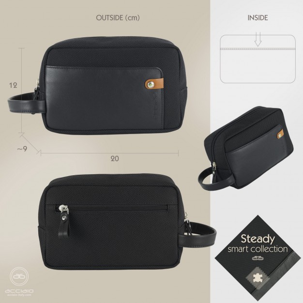 Borsello a mano largo pochette uomo 8" Nero