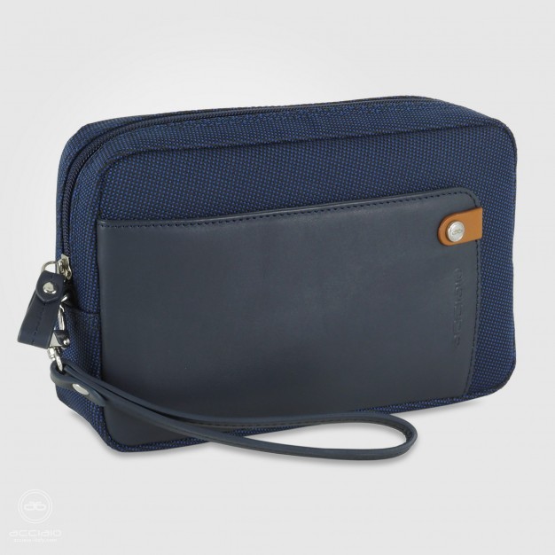 Men's wrist bag Blue pochette wristlet clutch 8"