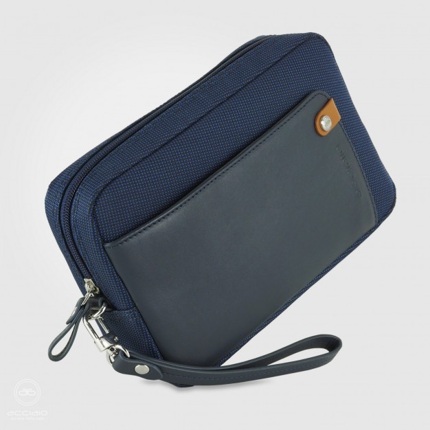 Men's wrist bag Blue pochette wristlet clutch 8"