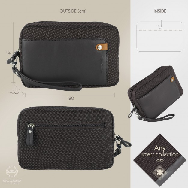 Men's wrist bag Brown pochette wristlet clutch 8"