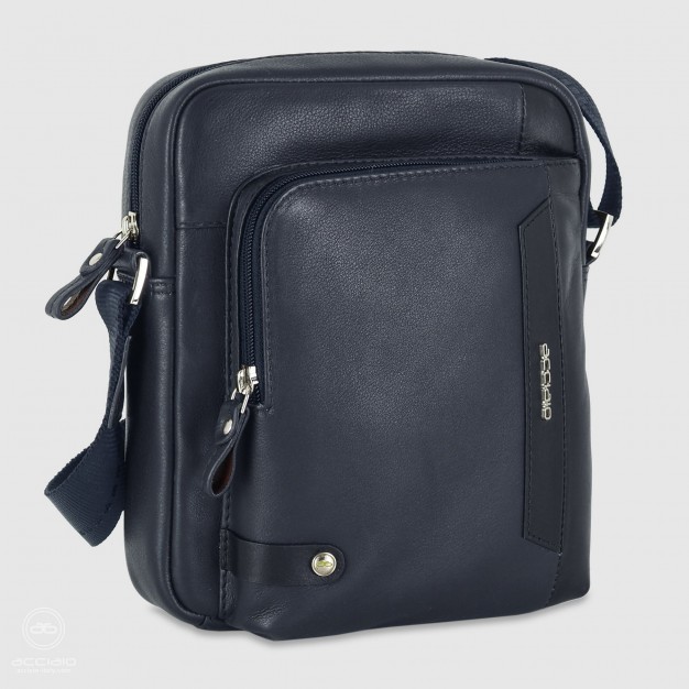 Borsello uomo Acciaio Julian in pelle pieno fiore blu con tasca anteriore con zip