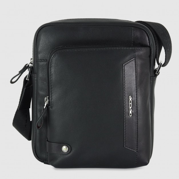 Julian – Borsello Uomo Compatto in Pelle Nero Borsello uomo Acciaio Julian in pelle pieno fiore nera con tasca anteriore con zip