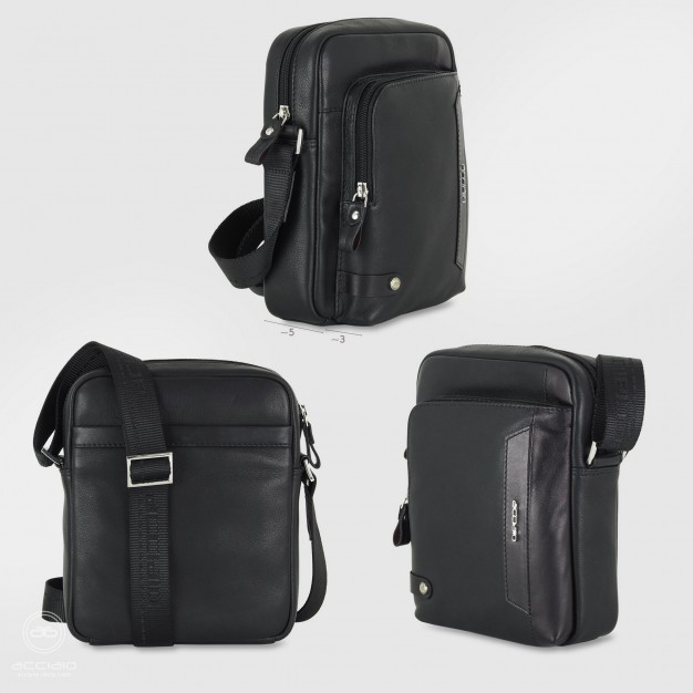 Julian – Borsello Uomo Compatto in Pelle Marrone Borsello uomo Acciaio Julian in pelle pieno fiore marrone con tasca anteriore con zip
