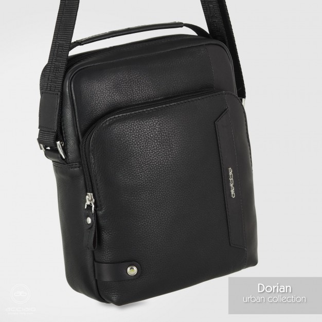 Borsello Uomo Dorian in Pelle Nero Borsello uomo Acciaio Dorian in pelle pieno fiore nera con manico superiore e tracolla