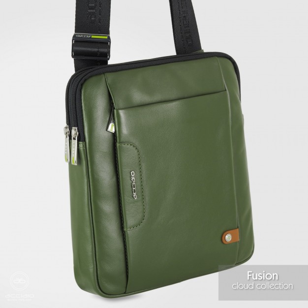 Borsello uomo porta iPad doppio vano Fusion in pelle Verde
