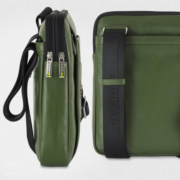 Borsello uomo porta iPad doppio vano Fusion in pelle Verde
