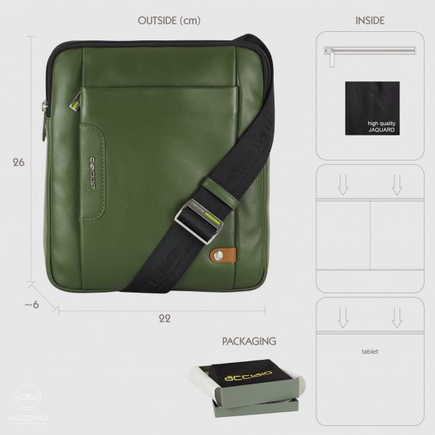 Borsello uomo porta iPad doppio vano Fusion in pelle Verde