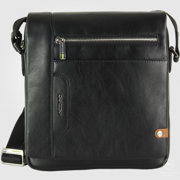 Borsello uomo con patta largo in pelle Nero