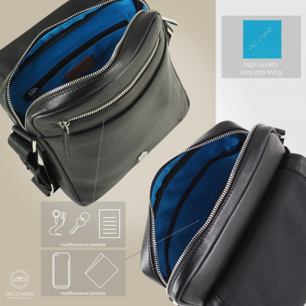 Borsello uomo con patta largo in pelle Nero