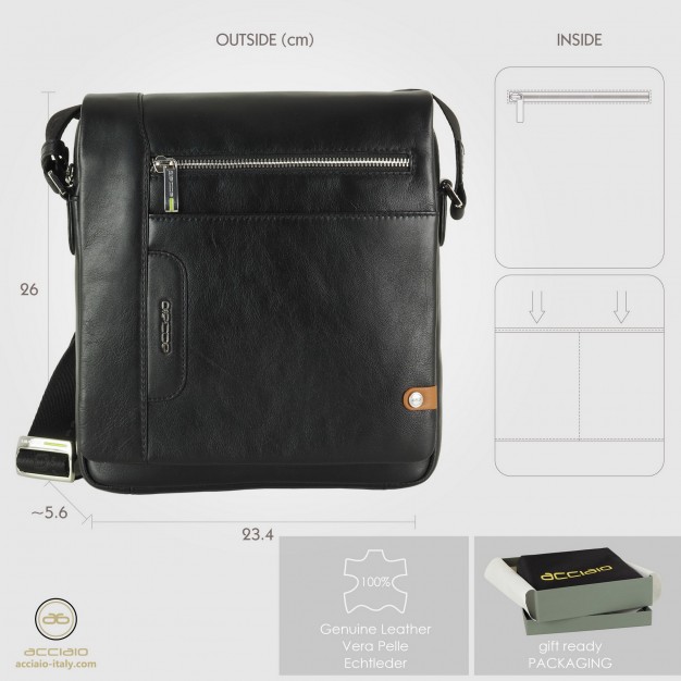 Borsello uomo con patta largo in pelle Nero