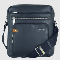 Men's shoulder bag wide gusset "Evo" in leather Blue