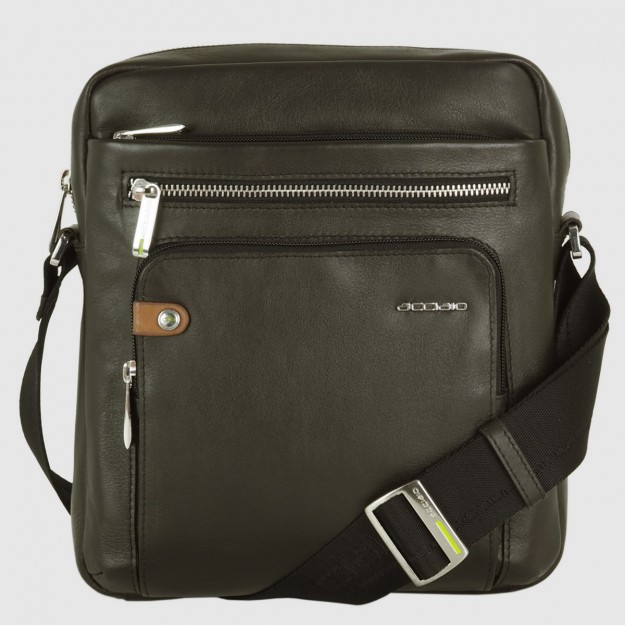 Men's shoulder bag with wide gusset "Evo" in leather Moka