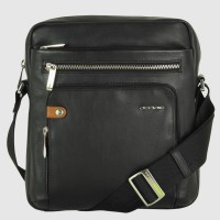 Men's shoulder bag wide gusset "Evo" in leather Black