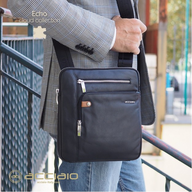 Men's shoulder bag "Echo" leather Blue