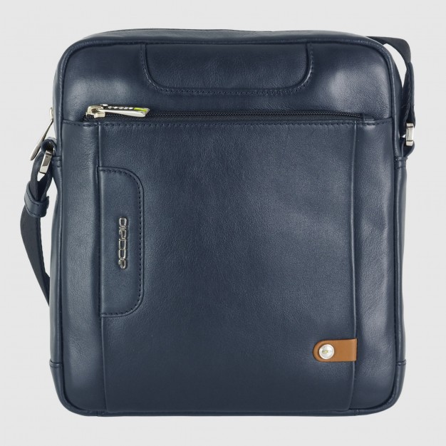 Men's shoulder bag large in leather Blue
