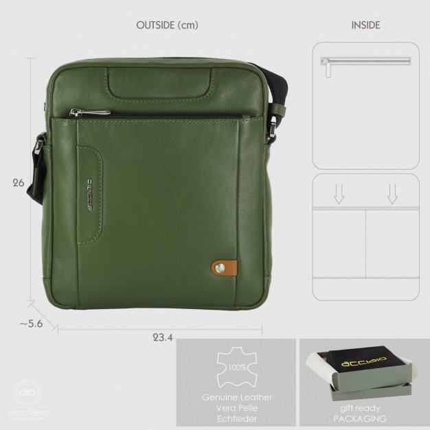 Men's shoulder bag large in leather Green Men's shoulder bag large in leather Green