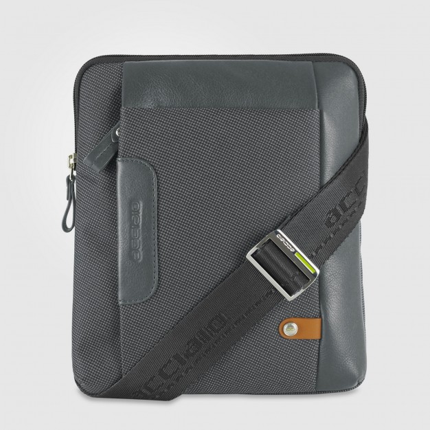 Men's shoulder bag Grey in fabric and leather